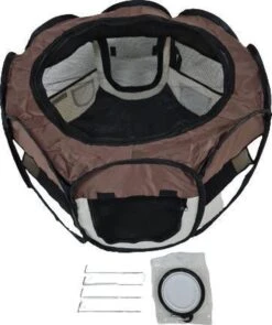 Dailyibed Opvouwbare Puppyren - Bruin - 115x115x58 Cm - Incl. Draagtas - Incl. Voederbak -Hondenartikelen Winkel 1005x1200 2