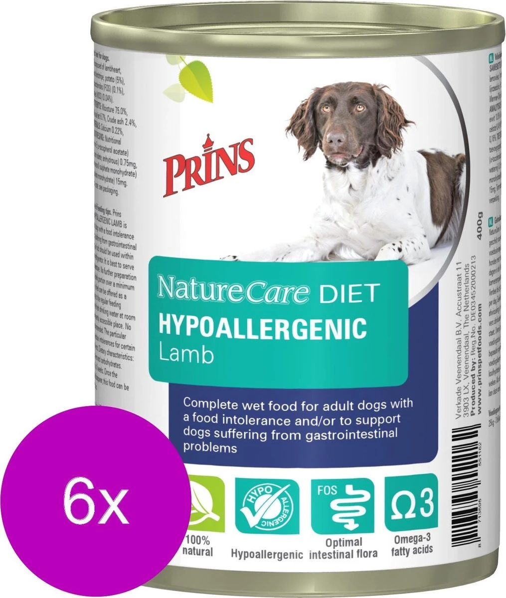 Prins Naturecare Diet Dog Hypoallegenic - Lam - Hondenvoer - 6 X 400 G 1 Prins Naturecare Diet Dog Hypoallegenic - Lam - Hondenvoer - 6 X 400 G