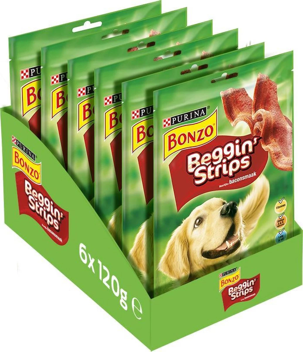 Bonzo Beggin' Strips - Hondensnacks Bacon - 6 X 120g 2 Bonzo Beggin' Strips - Hondensnacks Bacon - 6 X 120g - Afbeelding 2