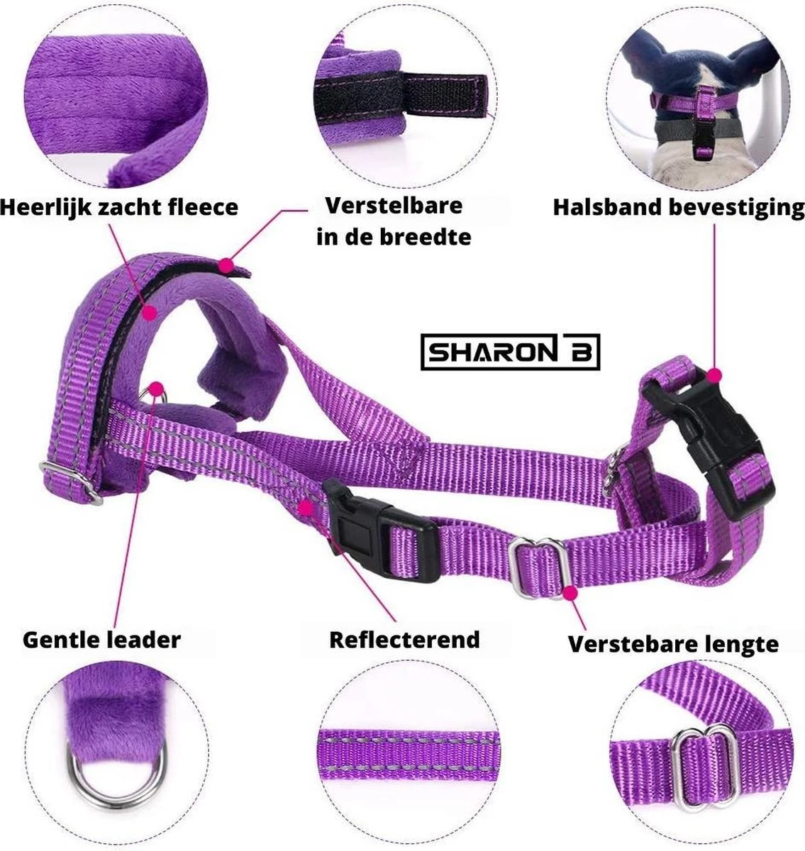 Sharon B Muilkorf Paars Maat M - Fleece - Wasbaar - Reflecterend 2 Sharon B Muilkorf Paars Maat M - Fleece - Wasbaar - Reflecterend - Afbeelding 2