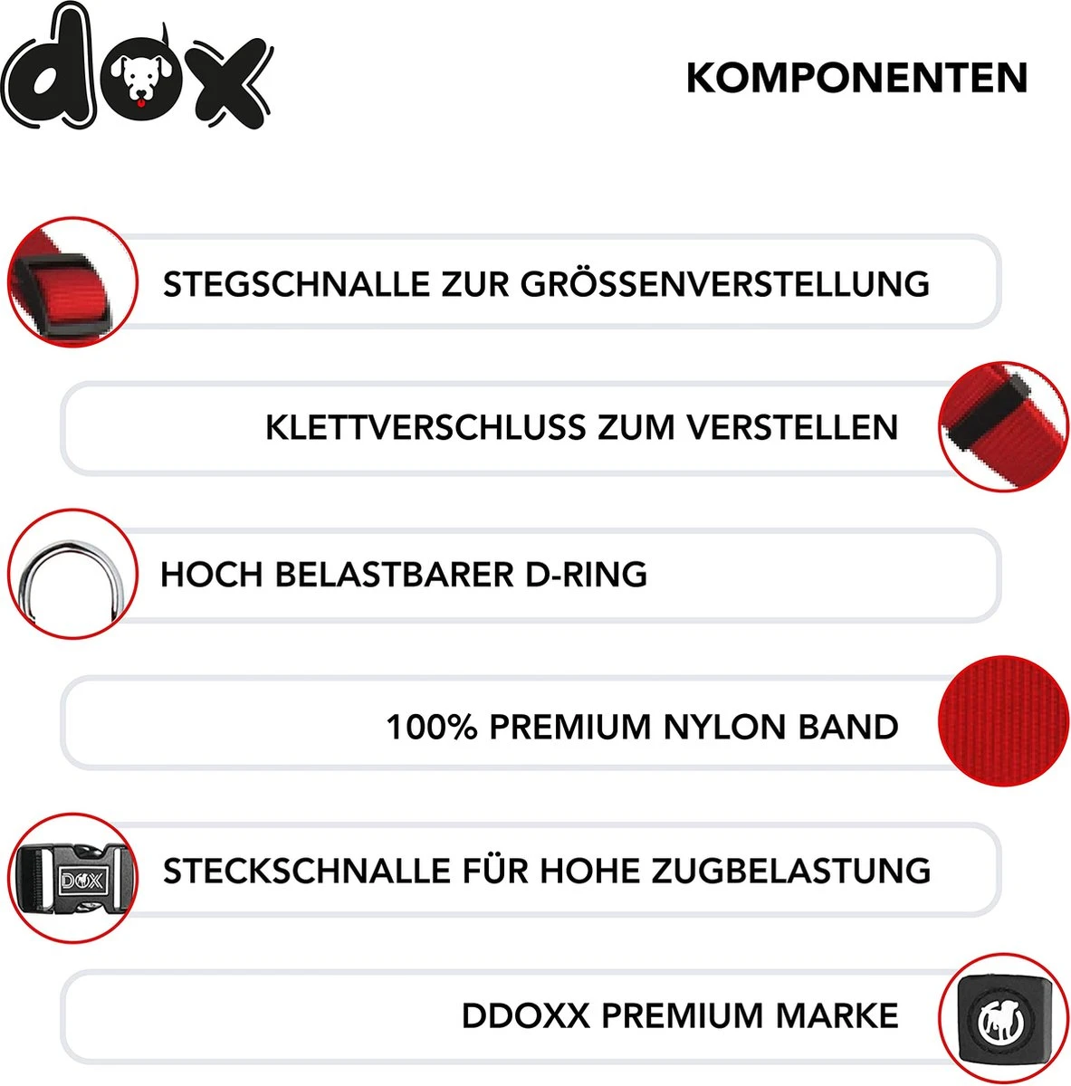 DDOXX Hondenharnas Nylon, Step-In, Verstelbaar, Uitbraakbestendig | Voor Kleine, Middelgrote & Grote Honden | Borstharnas Hond Kat Puppy Auto | Puppy Harnas Kat Harnas | Rood, S 2 DDOXX Hondenharnas Nylon, Step-In, Verstelbaar, Uitbraakbestendig | Voor Kleine, Middelgrote & Grote Honden | Borstharnas Hond Kat Puppy Auto | Puppy Harnas Kat Harnas | Rood, S - Afbeelding 2