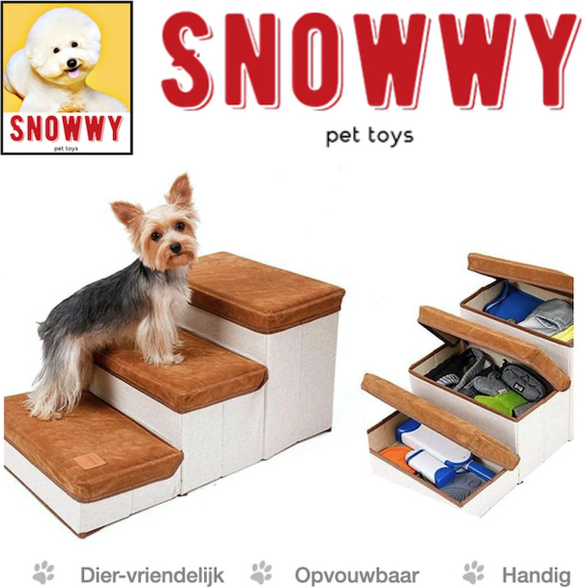 SNOWWY - Hondentrap Met Opslagruimte - Honden Loopplank Met Handige Opslagvakje - Hondenloopplanken - Inklapbaar - Huisdier Opstap - Hondentrapje - Bruin 5 SNOWWY - Hondentrap Met Opslagruimte - Honden Loopplank Met Handige Opslagvakje - Hondenloopplanken - Inklapbaar - Huisdier Opstap - Hondentrapje - Bruin - Afbeelding 5