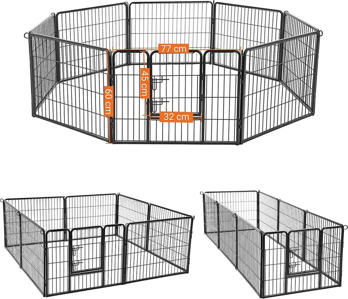 Transformeerbare Hondenren - Dieromheining Van 60 Cm Hoog En 210 Cm Diagonaal - Zwart 8 Transformeerbare Hondenren - Dieromheining Van 60 Cm Hoog En 210 Cm Diagonaal - Zwart - Afbeelding 8