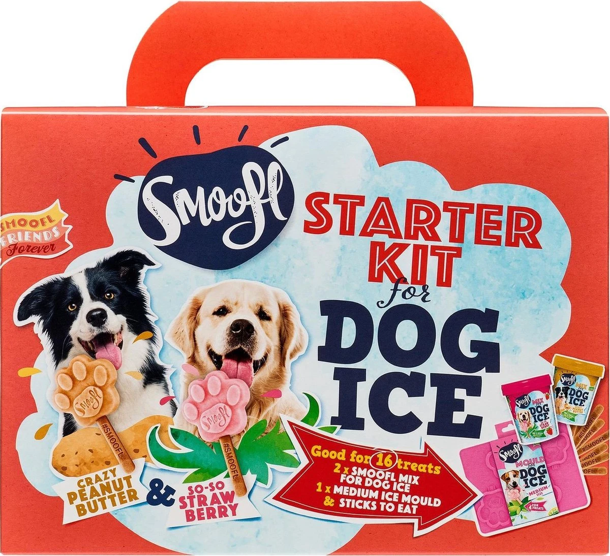 Smoofl Honden Lekkernij - Starter Kit Om Je Eigen Honden Ijs Te Maken, Kit Met 2 Ijsmixen Voor Honden, Pindakaas En Aardbei Smaak, Een Pootvormige Silicone Vorm - Voor 4 Hondenijsjes 1 Smoofl Honden Lekkernij - Starter Kit Om Je Eigen Honden Ijs Te Maken, Kit Met 2 Ijsmixen Voor Honden, Pindakaas En Aardbei Smaak, Een Pootvormige Silicone Vorm - Voor 4 Hondenijsjes