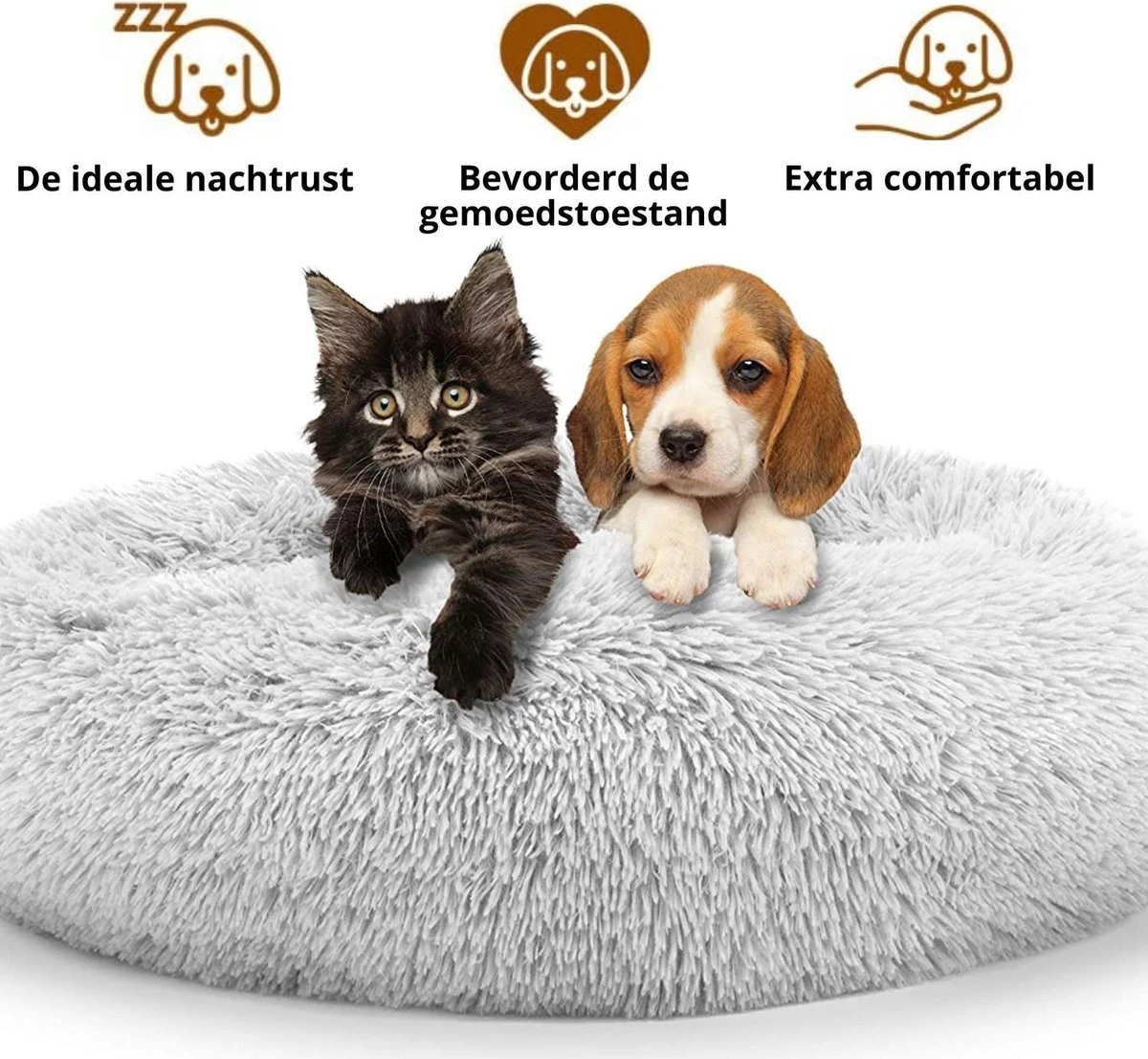 RK® Donut Hondenmand - Zacht Pluche Hondenmand - Hondenbed - 70cm - Hondenkussen - Kattenmand - Grijs Grey 3 RK® Donut Hondenmand - Zacht Pluche Hondenmand - Hondenbed - 70cm - Hondenkussen - Kattenmand - Grijs Grey - Afbeelding 3