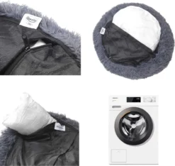 Hondenmand Donut – 70 Cm - Honden Mand – Pluche – Fluffy – Extra Zacht - Kattenmand - Hondenkussen – Kattenkussen – Bed - Wasbaar Met Rits – Hondenmanden – Rond – Bank – Grijs - Qwality -Hondenartikelen Winkel 1200x1139 4
