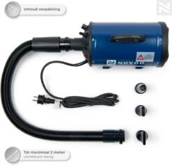 Nuvoo Professionele Hondenföhn / Waterblazer / Hondenborstel Met 3 Opzetstukken - Verstelbare Vermogen Tot 2200W - Warme / Koude Stand - Blauw -Hondenartikelen Winkel 1200x1153 13