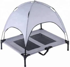 Dogs&Co Honden Ligbed Met Zonnedak Grijs 122x92x23 Cm Hoogte Incl Dak 108cm - Grote Hondenbed Stretcher Met UV Canopy - Hondenstretcher Met Zonnetent