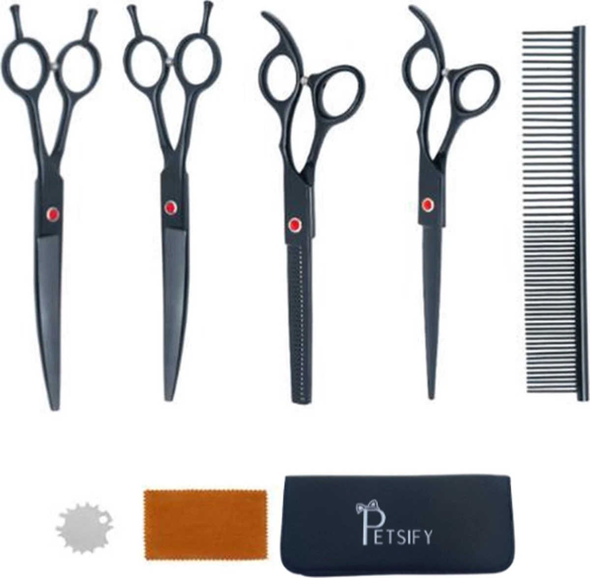 Petsify - Professionele 8-delige Huisdier Knipset - Effileerschaar Hond - Kam Hond - Schaar Hond - Katten Kam - Hondenschaar - Trimschaar Voor Honden - Kapperset - Zwart 1 Petsify - Professionele 8-delige Huisdier Knipset - Effileerschaar Hond - Kam Hond - Schaar Hond - Katten Kam - Hondenschaar - Trimschaar Voor Honden - Kapperset - Zwart