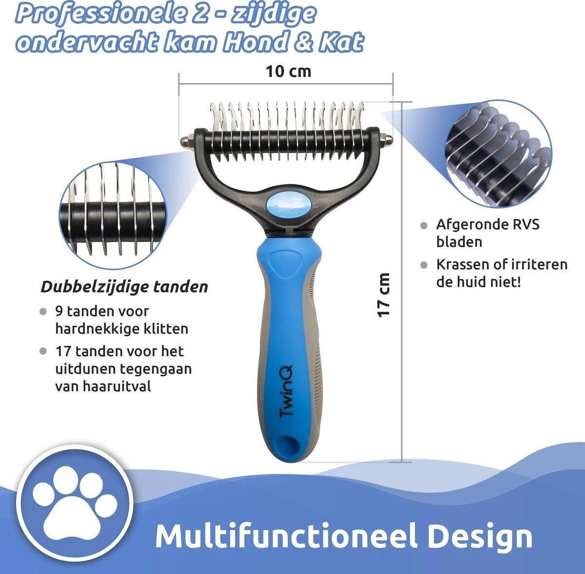 TwinQ Vachtverzorgingsset Hond/kat - Professionele 2-zijdige Ondervacht Kam - Klittenkam Voor Honden En Katten - Verwijderd Klitten En Voorkomt Haaruitval - Incl. Vlooienkam En Tandenborstel 5 TwinQ Vachtverzorgingsset Hond/kat - Professionele 2-zijdige Ondervacht Kam - Klittenkam Voor Honden En Katten - Verwijderd Klitten En Voorkomt Haaruitval - Incl. Vlooienkam En Tandenborstel - Afbeelding 5