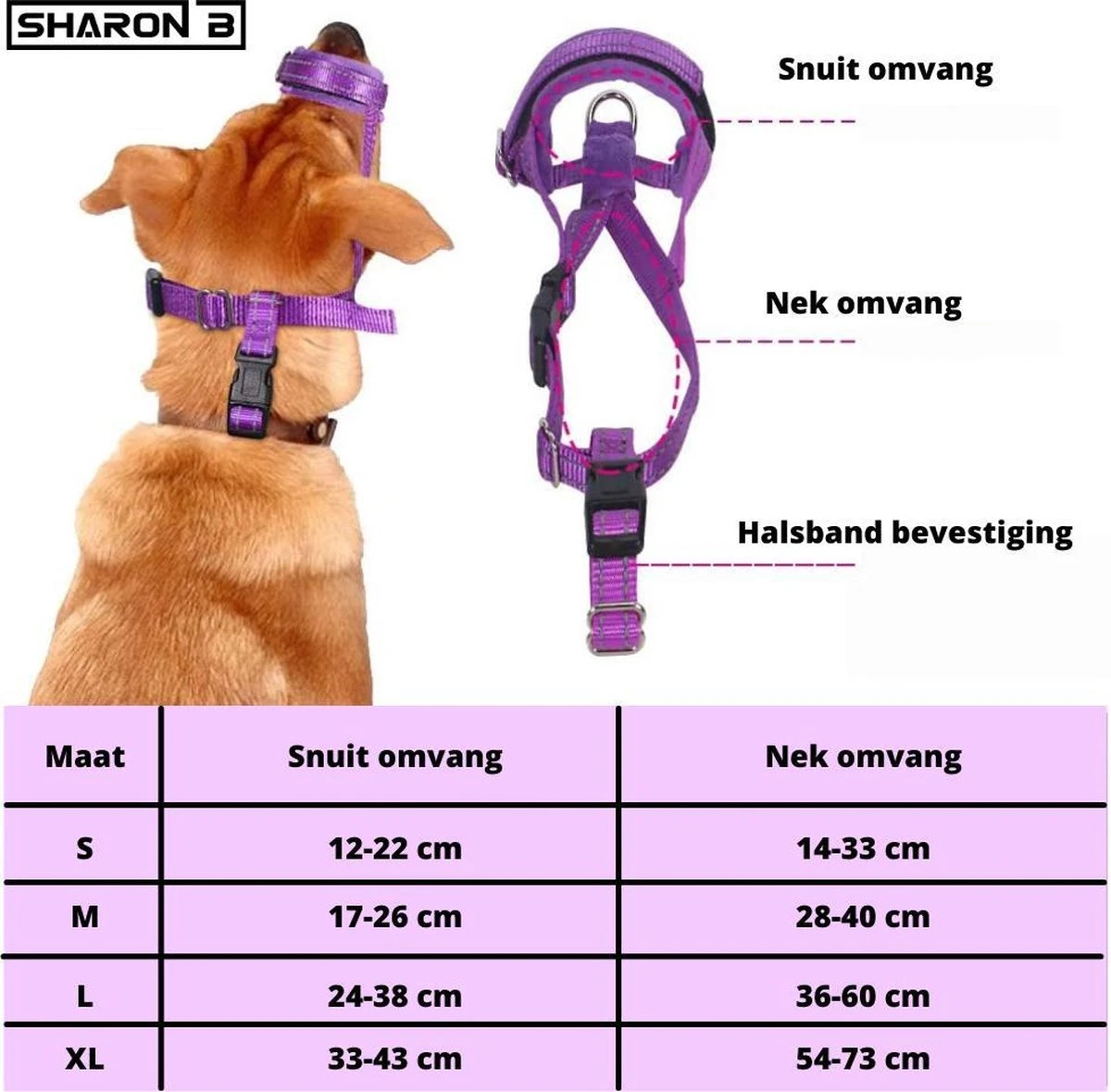 Sharon B Muilkorf Paars Maat M - Fleece - Wasbaar - Reflecterend 7 Sharon B Muilkorf Paars Maat M - Fleece - Wasbaar - Reflecterend - Afbeelding 7