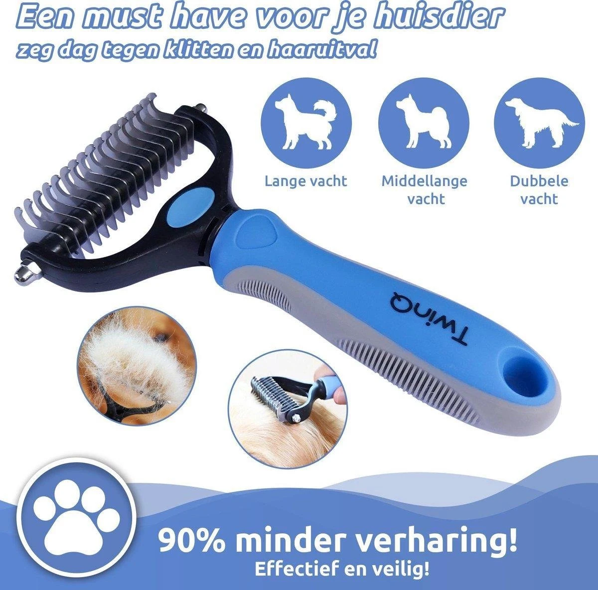 TwinQ Vachtverzorgingsset Hond/kat - Professionele 2-zijdige Ondervacht Kam - Klittenkam Voor Honden En Katten - Verwijderd Klitten En Voorkomt Haaruitval - Incl. Vlooienkam En Tandenborstel 4 TwinQ Vachtverzorgingsset Hond/kat - Professionele 2-zijdige Ondervacht Kam - Klittenkam Voor Honden En Katten - Verwijderd Klitten En Voorkomt Haaruitval - Incl. Vlooienkam En Tandenborstel - Afbeelding 4