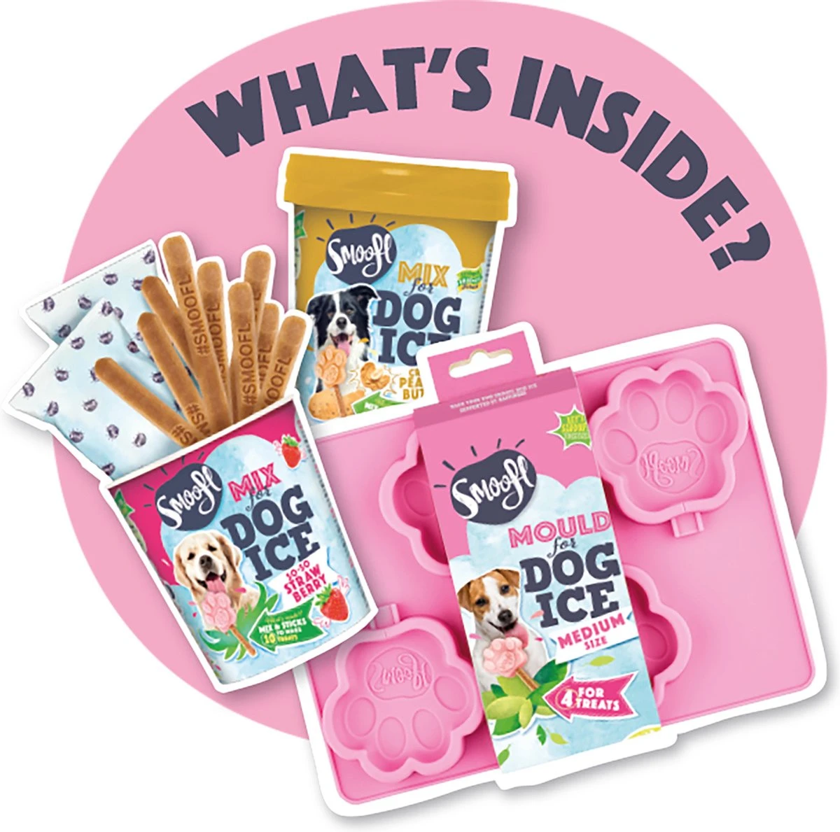 Smoofl Honden Lekkernij - Starter Kit Om Je Eigen Honden Ijs Te Maken, Kit Met 2 Ijsmixen Voor Honden, Pindakaas En Aardbei Smaak, Een Pootvormige Silicone Vorm - Voor 4 Hondenijsjes 7 Smoofl Honden Lekkernij - Starter Kit Om Je Eigen Honden Ijs Te Maken, Kit Met 2 Ijsmixen Voor Honden, Pindakaas En Aardbei Smaak, Een Pootvormige Silicone Vorm - Voor 4 Hondenijsjes - Afbeelding 7