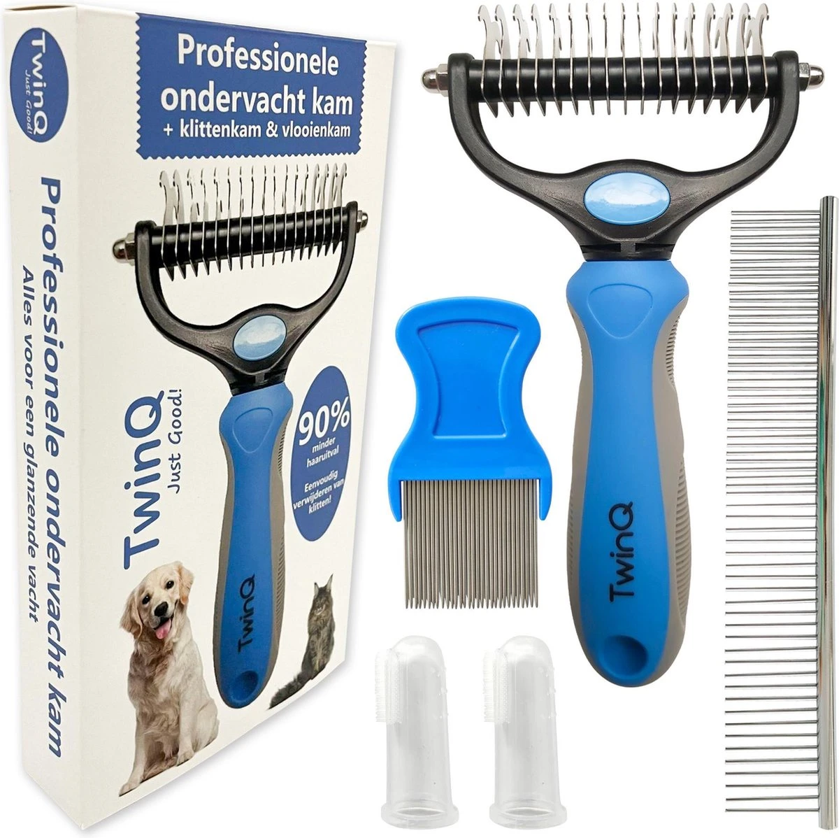 TwinQ Vachtverzorgingsset Hond/kat - Professionele 2-zijdige Ondervacht Kam - Klittenkam Voor Honden En Katten - Verwijderd Klitten En Voorkomt Haaruitval - Incl. Vlooienkam En Tandenborstel 8 TwinQ Vachtverzorgingsset Hond/kat - Professionele 2-zijdige Ondervacht Kam - Klittenkam Voor Honden En Katten - Verwijderd Klitten En Voorkomt Haaruitval - Incl. Vlooienkam En Tandenborstel - Afbeelding 8
