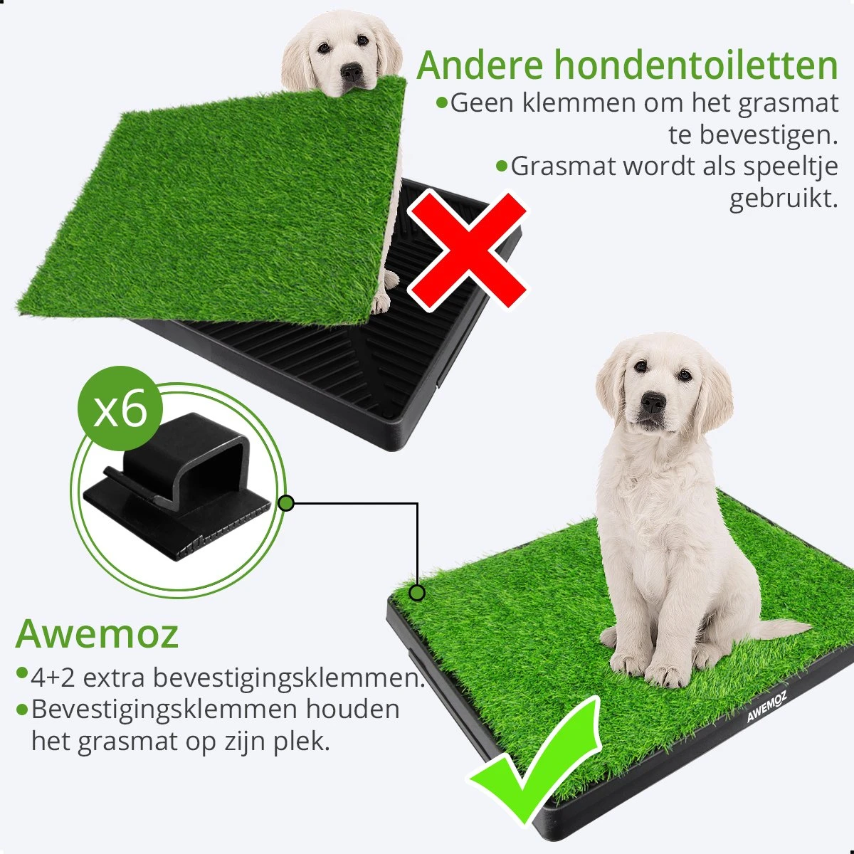 AWEMOZ Hondentoilet Kunstgras - Met 2 Matten En Opvangbak - 64x52x7,5cm - Puppy Pads - Zindelijkheidstraining Hond - Training Pads - Indoor / Outdoor Honden Toilet 6 AWEMOZ Hondentoilet Kunstgras - Met 2 Matten En Opvangbak - 64x52x7,5cm - Puppy Pads - Zindelijkheidstraining Hond - Training Pads - Indoor / Outdoor Honden Toilet - Afbeelding 6