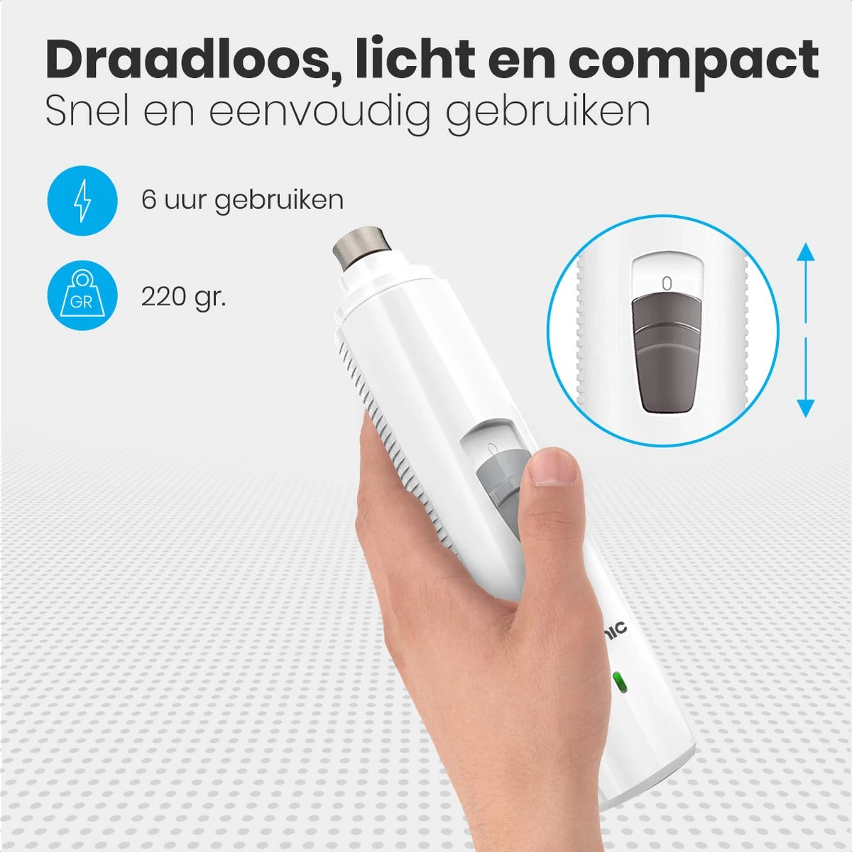 Auronic Elektrische Nagelvijl - Voor Dieren - Oplaadbaar - Draadloos - Diamant Vijlkop - Hond/Katten - Wit 4 Auronic Elektrische Nagelvijl - Voor Dieren - Oplaadbaar - Draadloos - Diamant Vijlkop - Hond/Katten - Wit - Afbeelding 4