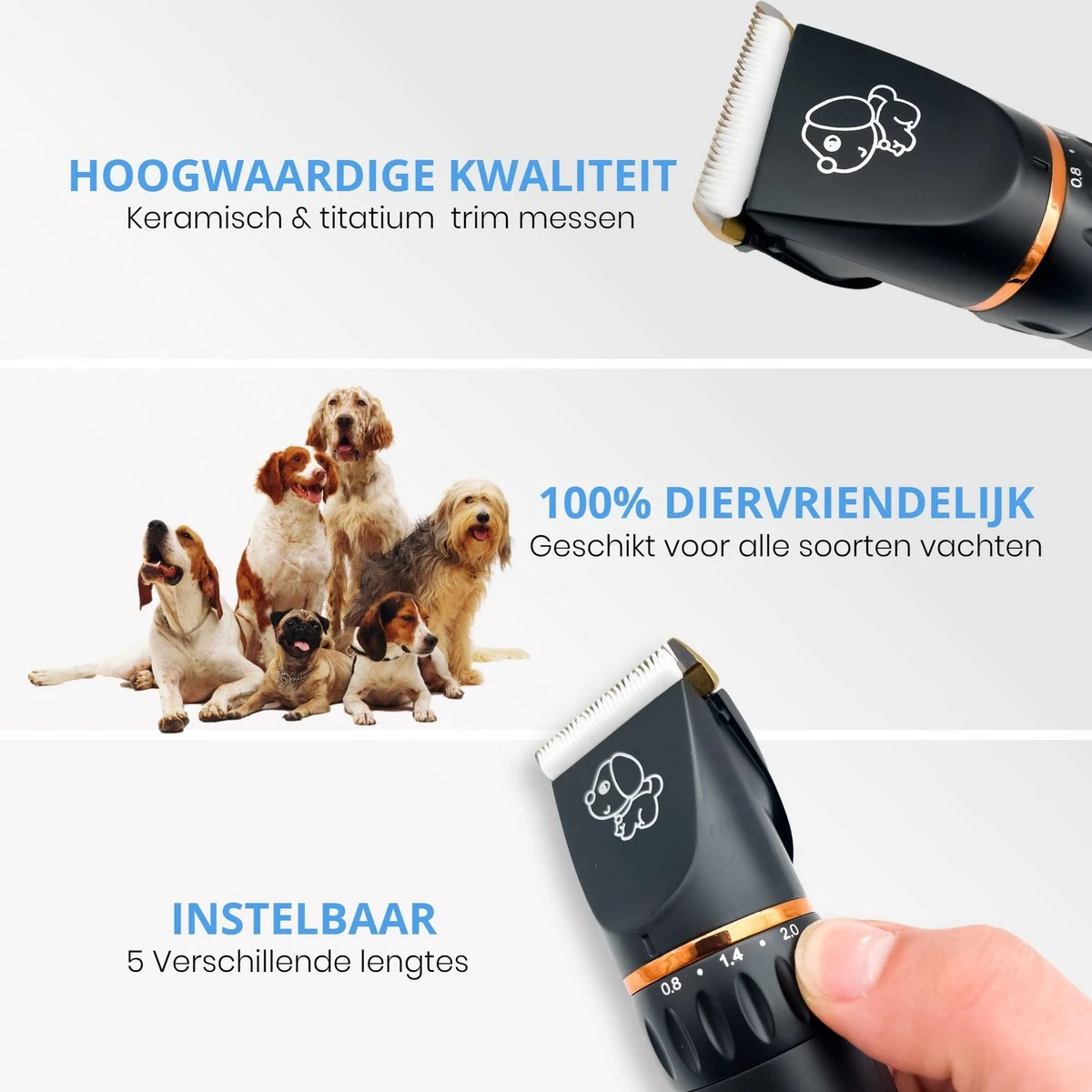 YE™ Professionele Dieren/honden Tondeuse Set Extra Krachtig - Honden Trimmer - Lang Of Kortharige Huisdieren Katten & Honden - Draadloos - Weinig Geluid 2 YE™ Professionele Dieren/honden Tondeuse Set Extra Krachtig - Honden Trimmer - Lang Of Kortharige Huisdieren Katten & Honden - Draadloos - Weinig Geluid - Afbeelding 2