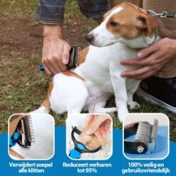 Hoogwaardige 2-Zijdige Hondenkam Hondenborstel Borstel Hond Klittenkam - Ondervacht Kam - Honden Borstel - Honden Kam - Hondenborstel Langharig - Hondenborstel Kortharig - Verwijdert Klitten - Voorkomt Verharing - Blauw - Woodoro -Hondenartikelen Winkel 1200x1200 1846