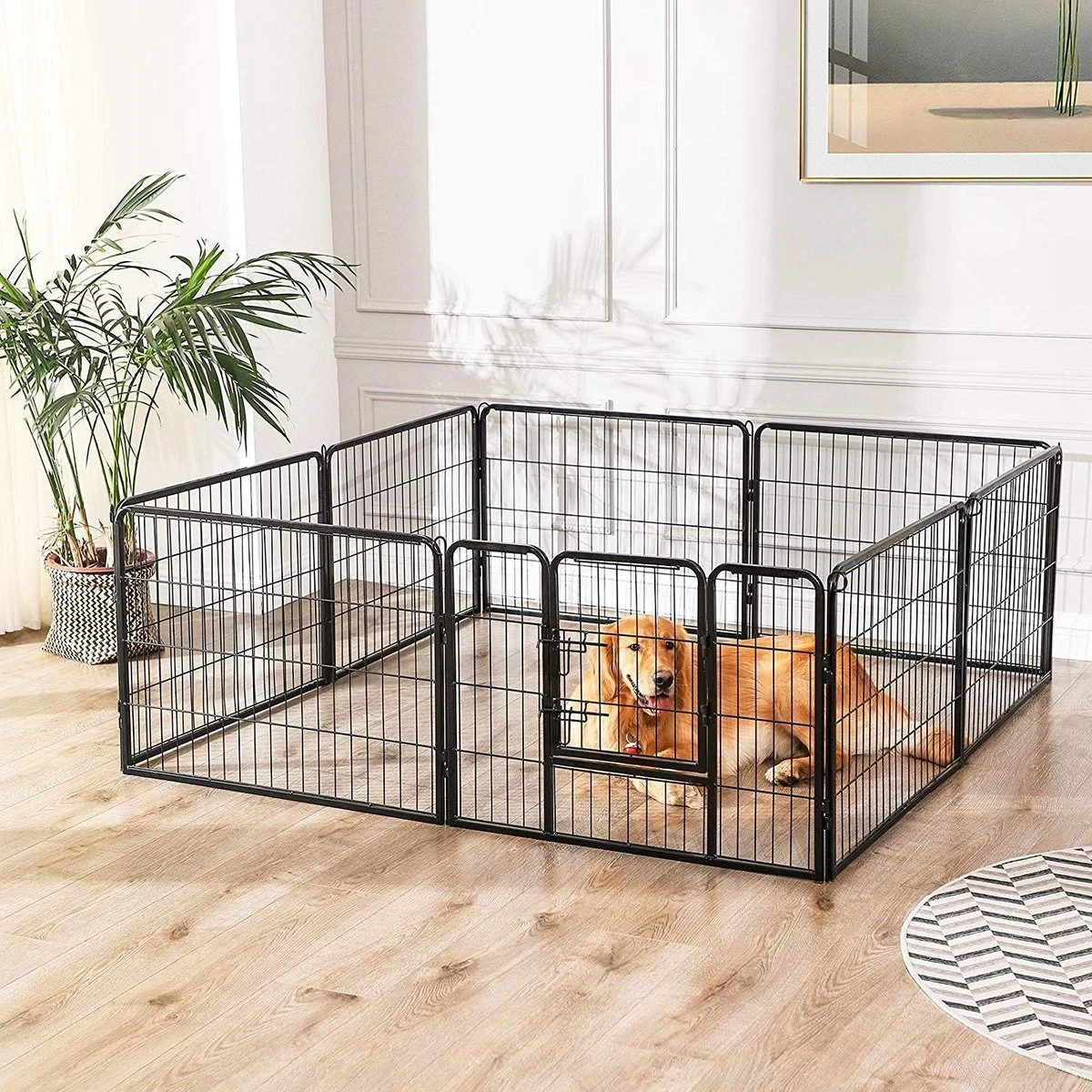 Transformeerbare Hondenren - Dieromheining Van 60 Cm Hoog En 210 Cm Diagonaal - Zwart 1 Transformeerbare Hondenren - Dieromheining Van 60 Cm Hoog En 210 Cm Diagonaal - Zwart