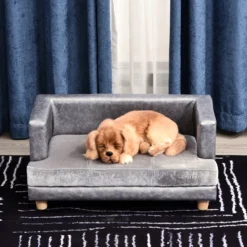 PawHut Hondenbank Huisdierbank Hondenbed Hondenmat Woonkamer PU-leer Kort Pluche Grijs D04-135 -Hondenartikelen Winkel 1200x1200 351