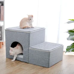 2-in-1 Hondenhuis & Hondentrap - Voor Binnen - Huisdieren Huisje - Hondenmand - Kattenmand - 67.5x40x37.5 Cm - Grijs -Hondenartikelen Winkel 1200x1200 696