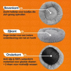 Happysnoots Hondenmand Met Rits - 80cm - Hondenbed - Donut Dog Bed - Fluffy - Grijs - Wasbaar -Hondenartikelen Winkel 1200x1200 812