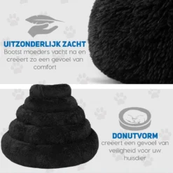 Pawzle Hondenmand - Donut Hondenkussen - Kattenmand - Bed Voor Honden & Katten - Wasbaar - 80cm - Zwart -Hondenartikelen Winkel 1200x1200 916