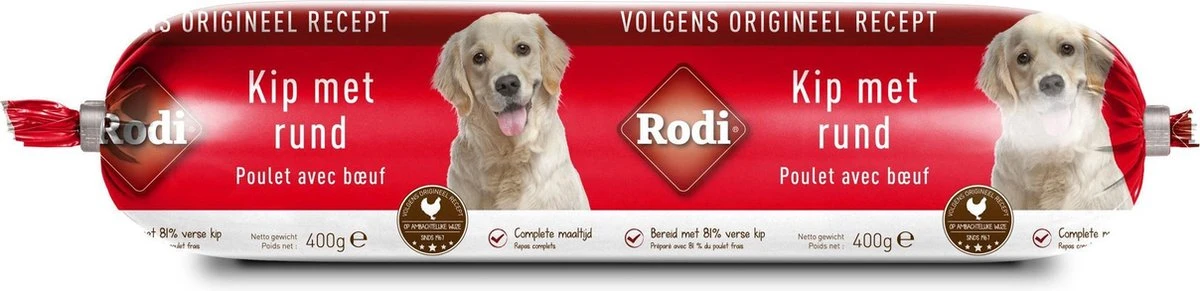 Rodi Worst 400 G - Hondenvoer - 9 X Kip&Rund 2 Rodi Worst 400 G - Hondenvoer - 9 X Kip&Rund - Afbeelding 2