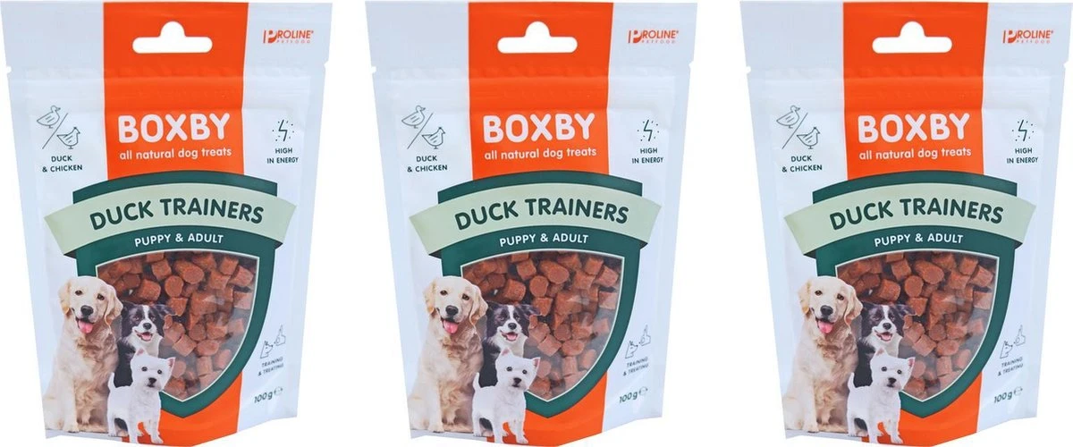 Proline Boxby, Duck Trainers. Inhoud: 100 Gram. Per 3 Zakjes 1 Proline Boxby, Duck Trainers. Inhoud: 100 Gram. Per 3 Zakjes