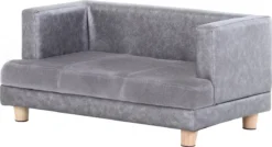 PawHut Hondenbank Huisdierbank Hondenbed Hondenmat Woonkamer PU-leer Kort Pluche Grijs D04-135 -Hondenartikelen Winkel 1200x651