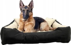 Ecco - Honden- En Kattenbed Met Kussen | Binnenmaat: 130x100 / Buitenmaat: 145x115cm - Beige / Zwart -Hondenartikelen Winkel 1200x772