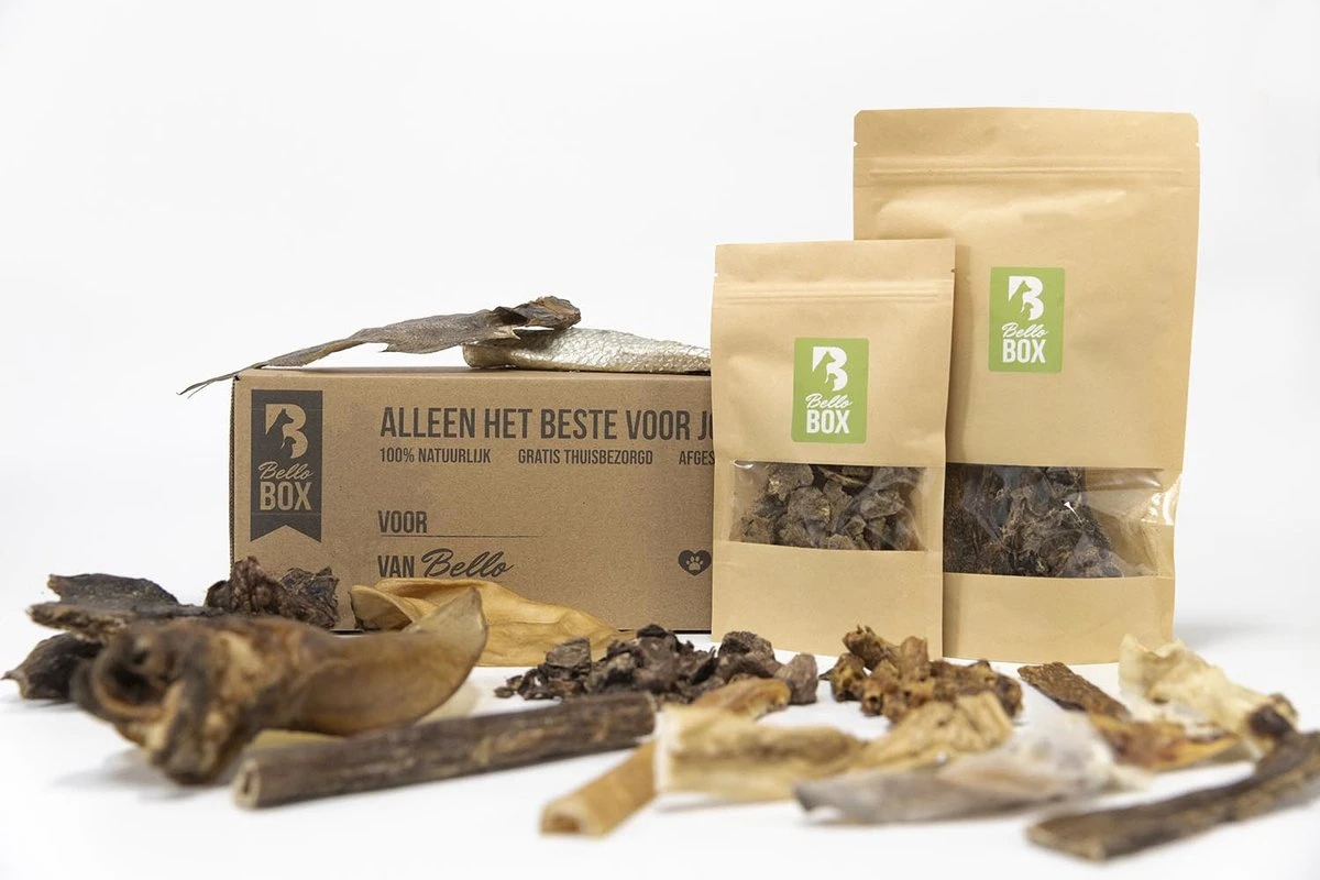 Bello’s Proeverij 100% Natuurlijk – Kennismakingsbox Met Verschillende Smaken Gedroogde Hondensnacks – Cadeaubox – Natuurlijke Hondensnoepjes 1 Bello’s Proeverij 100% Natuurlijk – Kennismakingsbox Met Verschillende Smaken Gedroogde Hondensnacks – Cadeaubox – Natuurlijke Hondensnoepjes
