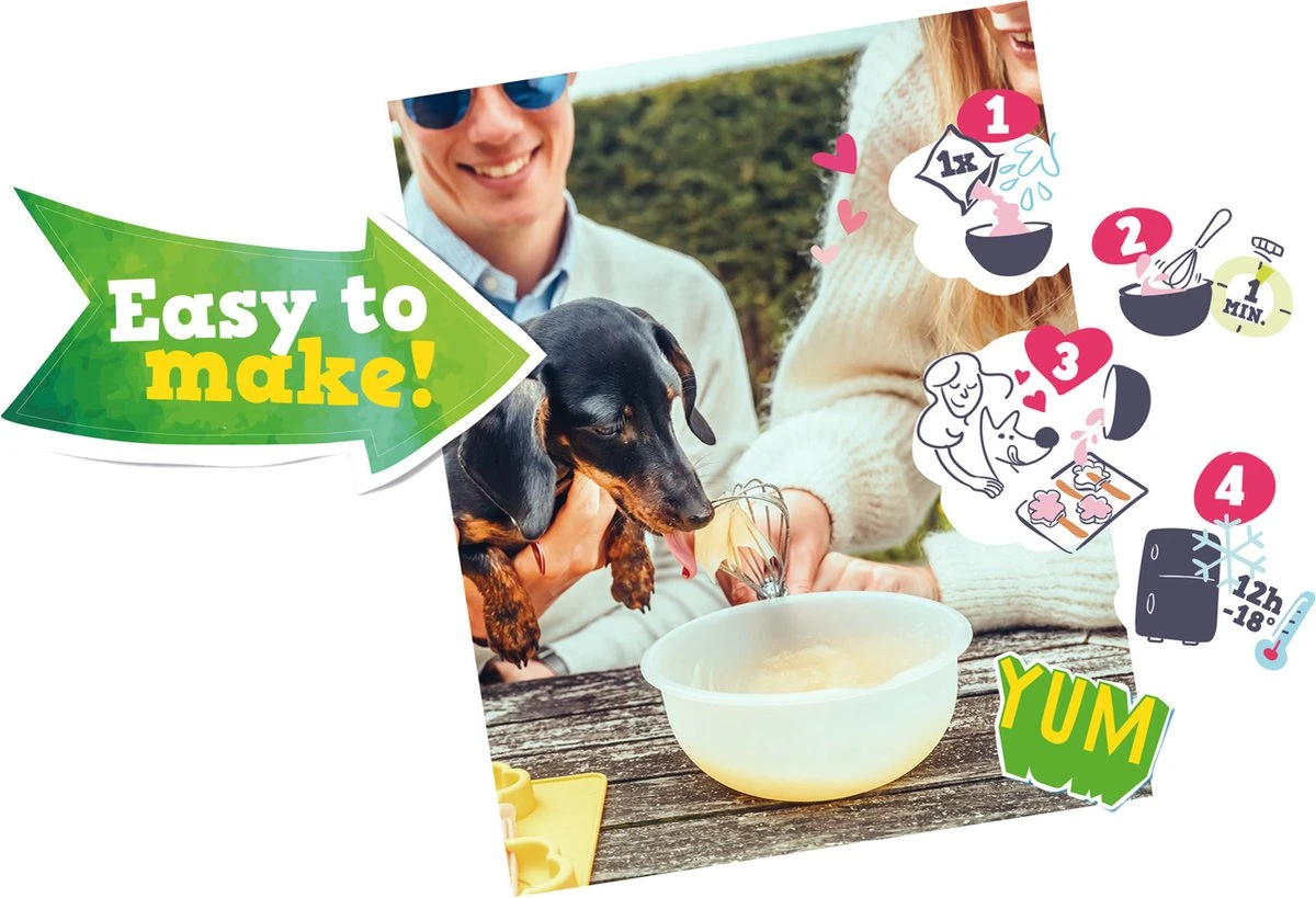 Smoofl Honden Lekkernij - Starter Kit Om Je Eigen Honden Ijs Te Maken, Kit Met 2 Ijsmixen Voor Honden, Pindakaas En Aardbei Smaak, Een Pootvormige Silicone Vorm - Voor 4 Hondenijsjes 5 Smoofl Honden Lekkernij - Starter Kit Om Je Eigen Honden Ijs Te Maken, Kit Met 2 Ijsmixen Voor Honden, Pindakaas En Aardbei Smaak, Een Pootvormige Silicone Vorm - Voor 4 Hondenijsjes - Afbeelding 5