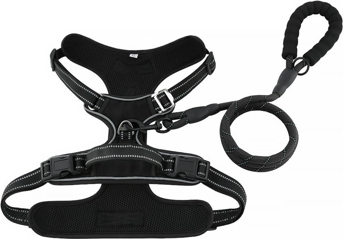 Hondenharnas – Inclusief Hondenriem – Reflecterend – Hondentuig – Hondenriem – Y Tuig Hond - Anti Trek Tuig - Zwart – Maat M 1 Hondenharnas – Inclusief Hondenriem – Reflecterend – Hondentuig – Hondenriem – Y Tuig Hond - Anti Trek Tuig - Zwart – Maat M