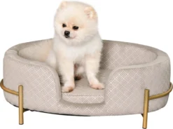 PawHut Huisdierenbank Hondenbank Kattenbank Zacht Rugleuning Metalen Poten Grijs D04-166 -Hondenartikelen Winkel 1200x895 2