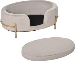 PawHut Huisdierenbank Hondenbank Kattenbank Zacht Rugleuning Metalen Poten Grijs D04-166 -Hondenartikelen Winkel 1200x976 3