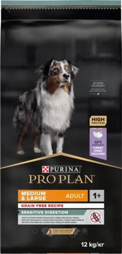 Pro Plan Graanvrij Medium & Large Adult Sensitive Digestion - Honden Droogvoer- Kalkoen - 12 Kg -Hondenartikelen Winkel 574x1200