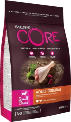 Wellness Core Grain Free Dog Small Breed Adult Original - Hondenvoer - Kalkoen Kip 5 Kg -Hondenartikelen Winkel 695x1200 3