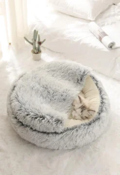 Mooki Nova Plushe - Kattenmand - Luxe Kattenbed - Kattenkussen - Cavebed - Donut - Extra Zacht & Comfortabel - Hondenmand - Lichtblauw - 50 Cm
