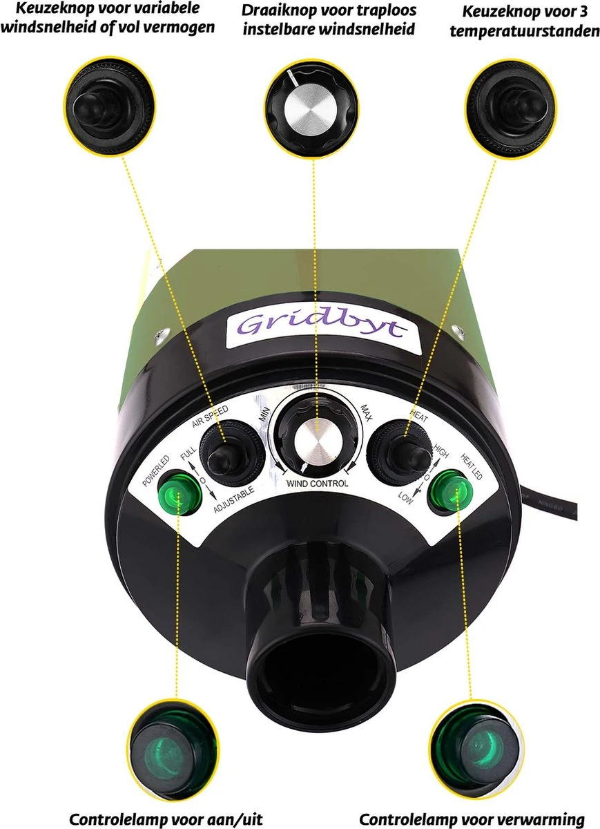 Gridbyt Professionele Hondenföhn – Waterblazer Voor Honden – Voor Een Mooie Vacht – Groen 2 Gridbyt Professionele Hondenföhn – Waterblazer Voor Honden – Voor Een Mooie Vacht – Groen - Afbeelding 2
