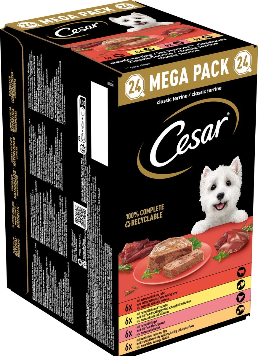 Cesar Classic Mix Paté Hondenvoer Maaltijdkuipjes 24 X 150 G 2 Cesar Classic Mix Paté Hondenvoer Maaltijdkuipjes 24 X 150 G - Afbeelding 2