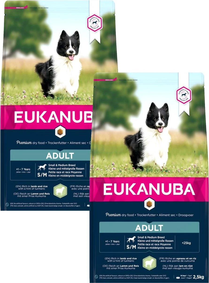 Eukanuba Adult Small/Medium Breed Lam&Rijst - Hondenvoer - 2 X 2.5 Kg 1 Eukanuba Adult Small/Medium Breed Lam&Rijst - Hondenvoer - 2 X 2.5 Kg