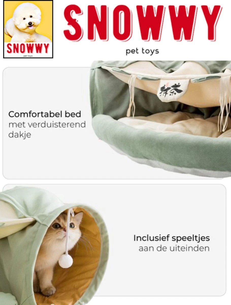 SNOWWY - Kattentunnel Met Kattenmand In één - Origineel En Uniek Design - Kattenhuis - Kattenhuis - Kat Kussen - Kattenbed - Matcha Groen 3 SNOWWY - Kattentunnel Met Kattenmand In één - Origineel En Uniek Design - Kattenhuis - Kattenhuis - Kat Kussen - Kattenbed - Matcha Groen - Afbeelding 3