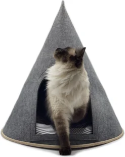 Grey Cat® - Kattenmand - Tipi Kattentent + Kussen - Vilt – Donkergrijs - Ø 57 Cm X 60 Cm -Hondenartikelen Winkel 952x1200 1