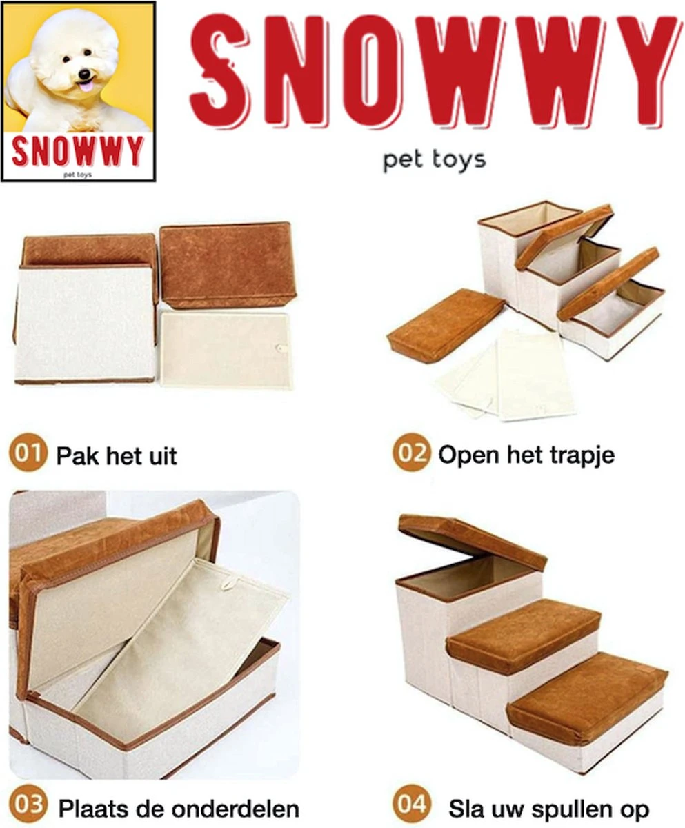 SNOWWY - Hondentrap Met Opslagruimte - Honden Loopplank Met Handige Opslagvakje - Hondenloopplanken - Inklapbaar - Huisdier Opstap - Hondentrapje - Bruin 3 SNOWWY - Hondentrap Met Opslagruimte - Honden Loopplank Met Handige Opslagvakje - Hondenloopplanken - Inklapbaar - Huisdier Opstap - Hondentrapje - Bruin - Afbeelding 3